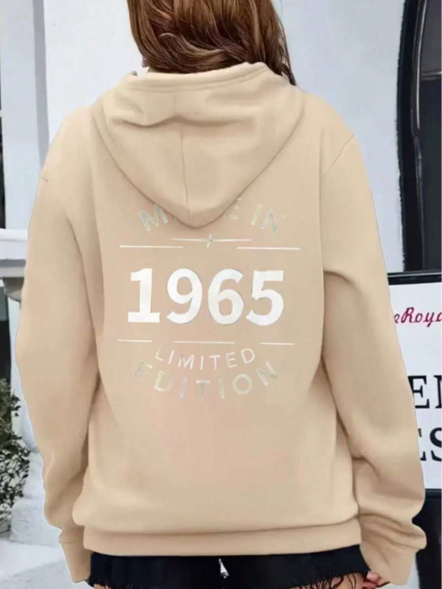 Blusa de frio feminina bege moletom feminino caqui moletom canguru confortável estiloso tecido macio quentinho casual streetwear universitária - Bege - Visão 1