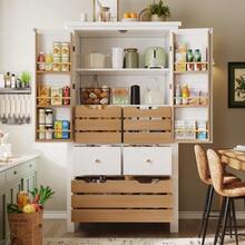Kitchen Cabinet (80 X 40 X 140 Cm), Tall Sideboard, Multifunctional Sideboard, Storage Unit With Two Doors And Five Drawers, Black And White - 白色 - 查看 3