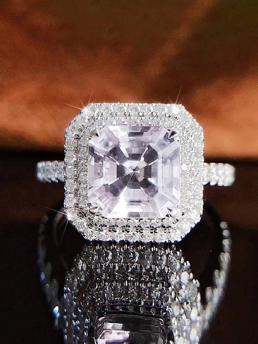 1件優雅立方鋯石女款戒指，婚禮訂婚派對珠寶，情人節禮物