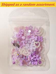 100件3D樹脂美甲飾品：隨機組合包含玫瑰、桃花、裙子、蝴蝶結、蛇、冰淇淋、龍、愛心、亮片鏤空愛心、星星、兔子及各種動物造型，搭配水鑽與仿珍珠，適用於DIY美甲裝飾與手工藝品，適合春夏秋冬風格與Y2K美甲造型 - 紫色 - 查看 6