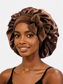 1pc Women's Elastic Ribbon Bow Faux Silk Sleep Cap Hair Protection Hat Suitable For Daily Use - Multicolor - View 19