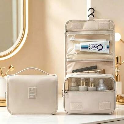 Large Capacity Travel Makeup Bag, Hanging Toiletry Storage Bag, Large Capacity Cosmetic Storage Bag, Multi-Layer Cosmetic Toiletry Bag, Portable Handbag, Perfume Storage Box, Suitable For Cosmetics, Skincare, Razors, Personal Care Items, Multiple Colors Available, Spacious And Practical Travel Essential, Unisex, Holiday Gift, With Zipper, Lightweight And Foldable,Bedroom Room Decor,Back To School