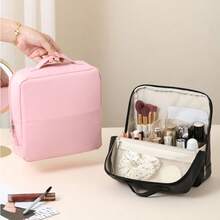 PU Large Capacity Vertical Makeup Bag, Portable Handheld 3D Non-Collapsible Storage Bag, Travel & Outdoor Partitioned Toiletry Bag - Multicolor - View 2