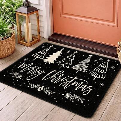 1Pc Christmas Tree Pattern Floor Mat, Durable And Machine Washable, Suitable For Indoor Living Rooms, Bedrooms, Offices, Bathrooms, Balconies, Corridors, As Well As Outdoor Porches, Kitchens, Front Doors, Entrance Mats, And Bedside Mats