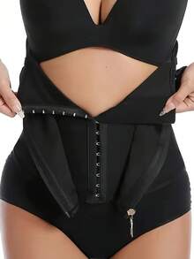 1pc Multi-Size Waist Shaping Belt With Adjustable Shoulder Strap Buckle Design, Breathable Elastic Fabric, Firming Waist Trainer For Daily Casual Wear - Black - View 10