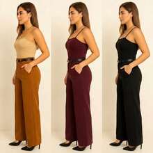 Kit 3 Women's Tailored Trousers With Belt - Black / Caramel / Wine - View 3