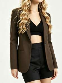 2026 Spring/Autumn New Minimalist Fashionable Fitted Women's Blazer, Versatile Combining Professional And Casual Styles - Coffee Brown - View 1
