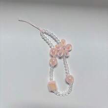 1 pieza Correa para teléfono con imitación de cereza de dibujos animados, linda, correa para cámara CCD, colgante de cuentas hecho a mano, correa de muñeca anti-pérdida DIY - flores rosas - Ver 6