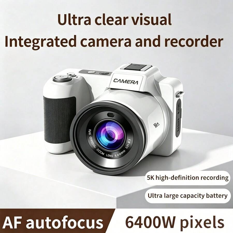 Beginner Digital Vlog Camera, 5K Ultra HD, 6400W Pixels With AF Autofocus, 16X Digital Zoom, Anti-Shake Function & Beauty Mode, 2.8-Inch Display Screen, Compatible With External Fill Light, 8 Adjustable Scene Modes For Photography & Video Recording