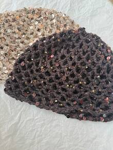1 buah Topi Rajut Crochet Wanita Tipis Berongga dengan Hiasan Payet untuk Musim Semi/Panas, Cocok untuk Pemakaian Sehari-hari di Luar Ruangan pada Musim Semi/Panas/Gugur, Warna Payet Acak - Payet berbentuk berlian besar - View 10