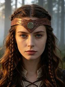 1 pièce Bandeau médiéval viking en cuir PU avec rune, badge métallique celtique vintage réglable unisexe, décoration de front, bandeau pour jeu de rôle, accessoire de cosplay Renaissance LARP et scène, accessoire de costume d'Halloween - coiffure - Voir 8