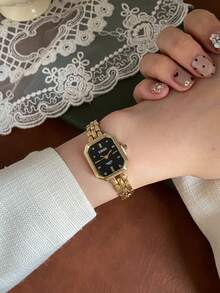 1pc Women's Quartz Watch, Rectangular Dial, Fashionable And Elegant, Suitable For Daily Wear, Perfect Gift Choice. - Gold - View 5