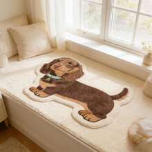 1pc Chocolate Brown Long-Haired Dachshund Shaped Art Rug, Decorative Carpet, Floor Mat, Living Room Carpet, Bedroom Carpet, Universal Carpet - Multicolor - View 5