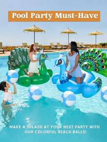 6/3pcs Inflatable Beach Balls, Large Rainbow Beach Ball Bulk Pack, Suitable For Pool Party, Adult Summer Pool Games, Beach Games, Hawaiian Pool Party Favors - Blue and White - View 2
