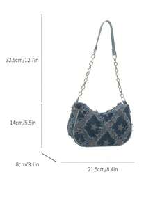 Decorative Buckle Detail Stitching Chain Strap Women's Shoulder Bag Street Fashion Bohemian Bag - Blue - View 5