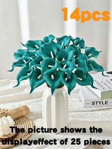 6 Stücke/1 Stück Türkisfarbene künstliche Calla-Lilien aus PU-Material, künstlicher Blumenstrauß, geeignet für Heim- und Hochzeitsdekoration, Innen- und Außendekoration, Gartendekoration, Partydekoration, - Blau - Übersicht 16