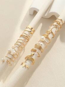 Juego de 23 piezas de anillos apilables vintage dorados, serpiente, perla falsa, ola, geométrico, cadena, anillos mixtos de varias capas para mujeres - Dorado - Ver 5
