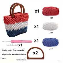 1 Set/6 Pieces New Spring/Summer Yarn Crochet Bag, With Wooden Handle, Dopamine Handmade Crochet Bag, Colorful Yarn And Crochet Handle Wallet Making Kit, Wallet Making, DIY Wallet Making - Multicolor - View 11