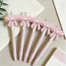 Aesthetic Kawaii Pink Bow Pens Cute Retractable Ballpoint Pen Set For Girls Soft Grip Smooth Writing School Office Supplies Coquette Desk Accessories Party Favor Gift - 1 - 查看 3