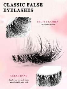 ENCHUW 7 Pairs False Eyelashes Fluffy Wispy Natural Look Fake Eyelashes C Curl Strip 3D Layered Lashes With Clear Band Suitable For Parties - Black - View 3