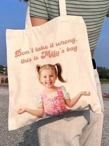 1pc Personalized Customized Photo & Text Shoulder Bag, Custom Exclusive Photo & Text, Choose Style, Canvas Tote Bag Printing Shopping Bag, Back To School, Campus Essential Storage Bag, Handbag Canvas Bag Shoulder Bag, Surprise Holiday Birthday Creative Gift For Family, Friends, Girlfriend, Boyfriend, Classmates, Teachers - Multicolor - View 5