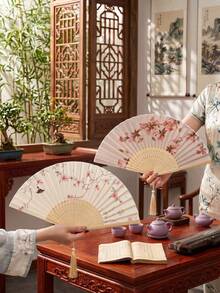 1件復古折扇，流蘇手持竹扇，海棠扇，竹扇，彩繪扇，折疊手扇，婚禮手扇，派對手扇，裝飾扇，優雅休閒風，生日禮物，返校禮物，畢業季禮物，婚禮季禮物 - A - 查看 5