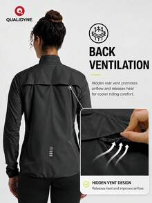 Qualicos Women's Full Zip Breathable Lightweight Cycling Jacket, Outdoor Sports Reflective Long Sleeve Sports Shirt With Reflective Strips And Back Pocket - Black - View 4