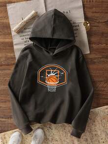 Tween Boy Fun Print Pullover Sweatshirt, Warm & Comfortable Thermal-Lined Pullover Sweatshirt For Autumn/Winter - Dark Grey - View 7