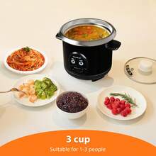 Rice Cooker Moosum 3-Cup, Pengoperasian Sekali Sentuh, Cocok untuk Sushi Jepang Asia, Panci Dalam Stainless Steel, Tutup yang Dapat Dilepas, Penghangat Otomatis, Hitam - Steker Tipe B AS (110-127V) - View 3