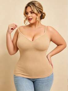 1 buah EssElegance Plus Size Tank Top, Musim Semi/Panas, Sepanjang Musim, Gaya Olahraga, Bra Olahraga Ukuran Besar, Tank Top Olahraga Ukuran Besar, Bergaris, Tanpa Punggung - Aprikot - View 3