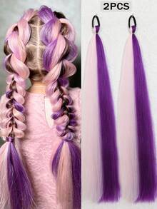 2pcs DIY Ponytail Hair Extensions, Synthetic Fiber Braided Hair Extensions With Rubber Hair Bands, Suitable For Children - Multicolor - View 15