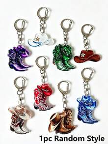 1pc/4/8pcs Cowboy Boot Hat Pendant Keychain, Western Cowboy Style, Bag Charms, Car Key Chain, Party Favor, Holiday Gifts - Multicolor - View 7
