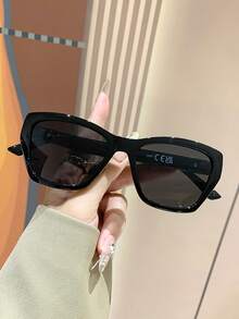 復古貓眼墨鏡，金屬裝飾鏡腿，時尚經典款，適合戶外旅行、海灘度假、休閒日常穿搭、夏季防曬、抗UV、開車使用 - 黑色 - 查看 2