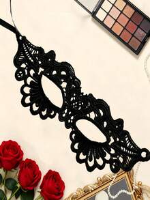 Máscara de Renda Meia Face, Acessório de Mascarada de Halloween para Mulheres, Máscara Preta Sexy para os Olhos - Preto - Visão 4