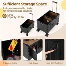Large Foldable Utility Cart With 2-Tier Storage Crates And Telescoping Handle-Black-XY990145 - JV12891WH - View 3
