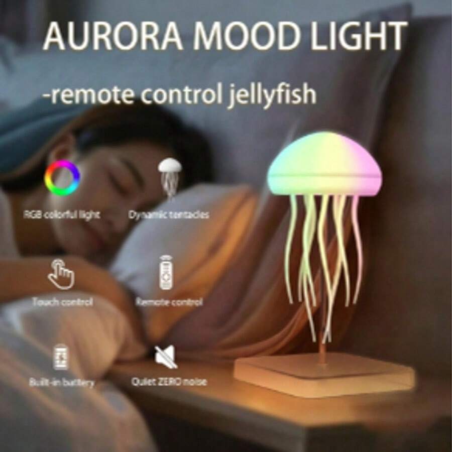 Jellyfish Night Light RGB Ambient Light, USB Rechargeable Bedside Lamp, Gradient Color Changing, Dynamic Tentacle Jellyfish Aquarium Atmosphere Light, LED Room Decor Light, Christmas Birthday Gift, Suitable For Girls And Boys