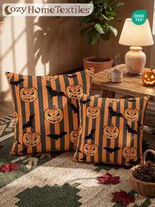 1pc/2pcs Halloween Print Pillow Case, Single-Sided Print, Breathable & Anti-Pilling, Soft & Skin-Friendly, 45*45/50*50/40*40CM, Decorative Pillow Case Gift, Party Decoration, Sofa Decoration, Room Decoration, Machine Washable, Pillow Case, OEKO-TEX - Multicolor - View 6
