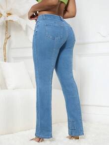 Women's Slims Classic Straight Leg Jean,Multi-Pocket Design,Zipper Fly Closure Utility Jeans - Light Wash - View 1