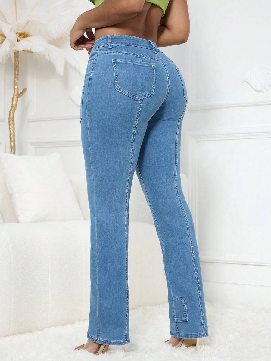 Women's Slims Classic Straight Leg Jean,Multi-Pocket Design,Zipper Fly Closure Utility Jeans - Light Wash - View 1