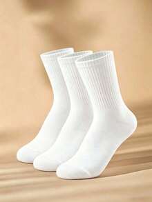 5/10 Pairs Men's White Solid Color Mid-Calf Socks, Soft, Versatile, Breathable, Moisture-Wicking, Suitable For Daily Wear, Sports, All Seasons - White - View 4