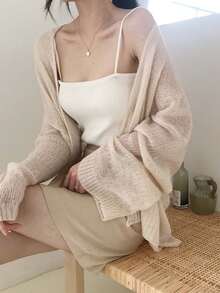 1件女款薄款披肩防曬罩衫，長袖夏季罩衫上衣，可搭配細肩帶洋裝 - 彩色 - 查看 4