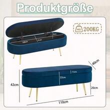 Multifunctional Storage Bench, Soft Chenille Fabric, Wooden Legs, Solid Wood Frame, 20L Storage Space, 110x40x42cm, For Bedroom, Living Room, Shoe Bench, Hallway - 寶藍色 - 查看 2