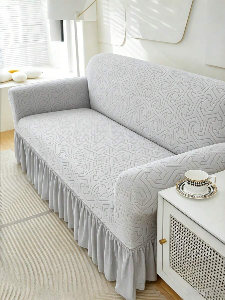 1PC Fleece Fabric Non-Slip Elastic Decorative Sofa Cover, Jacquard Embroidered Leaf Pattern, Pet-Friendly Anti-Dirt Anti-Dust, Suitable For 1/2/3/4 Seater Sofa, All Seasons