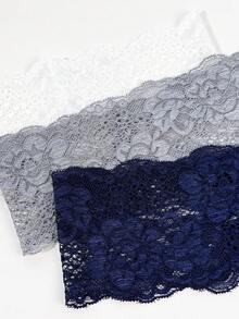 3件組女款純色刺繡蕾絲優雅時尚透氣舒適輕量裝飾髮箍，適合日常通勤、穿搭搭配、購物、旅行、攝影，送給好友的精緻禮物 - 深藍白灰三件式套裝 - 查看 4