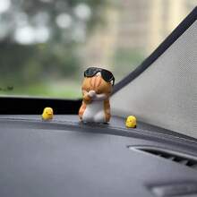 Cute Straw Hat Fashion Glasses Cat Car Dashboard Ornament Interior Decor Accessory Gift For Girls - Cat Figurine - View 5