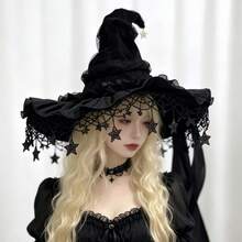2026 Halloween Witch Hat Women's Gothic Handmade Bowknot Fleece Lace Lolita Ladies Wizard Hat - Multicolor - View 2