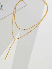 1pc Women's Exquisite Lip-Shaped Long Necklace, 14K Gold Plated Y-Shaped Choker Necklace, Minimalist Layered Jewelry, Gift For Women - Gold - View 7