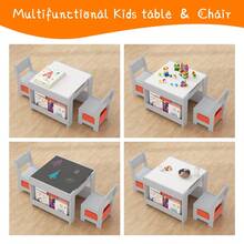4-in-1 Multi-Functional Kids Activity Table and Chairs Set –  Wooden Furniture with Detachable Erasable Top, Storage Drawers, Bookshelves – Perfect for Reading, Art, Playroom - Gris - Ver 7