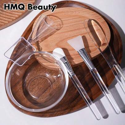 1pc Face Mask Brush & Bowl Set, Mud Mask Mixing Bowl, Face Mask Brush/Transparent Square Spoon/Transparent Mask Stick/Glass Bowl/Tongue-Shaped Mask Brush, Facial Applicator, Transparent Stick Beauty Tool