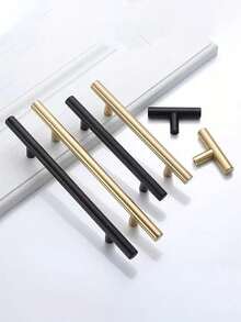 1/10PCS Single Hole T Cabinet Knobs, Furniture Handles Wardrobe Door Pull Room Cabinet Decor Handles T Bar Straight Kitchen Long Cabinet Closet Knob,Stainless Steel Brushed Nickel Kitchen Drawer Pulls For Cabinet, Drawer, Cupboard And Wardrobe - Multicolor - View 1